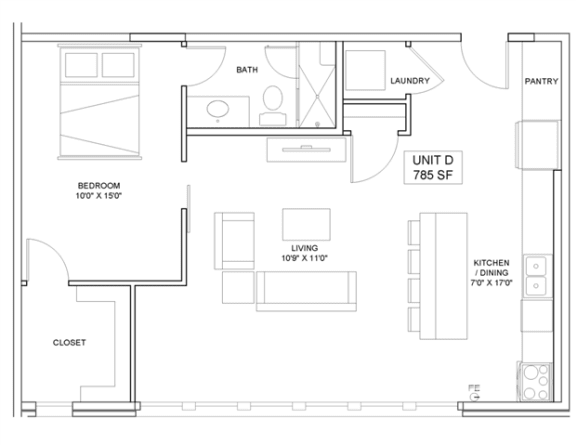 1 bedroom 1 bathroom Floor plan S 1 bedroom 1 bathroom Floor plan S at The Mobile Lofts, Mobile, AL