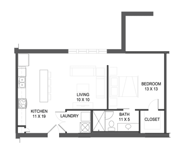 1 bedroom 1 bathroom Floor plan D 1 bedroom 1 bathroom Floor plan Dat The Mobile Lofts, Alabama, 36604