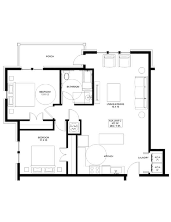 2 bedroom 1 bathroom Floor plan E 2 bedroom 1 bathroom Floor plan E at The Mobile Lofts, Mobile, Alabama