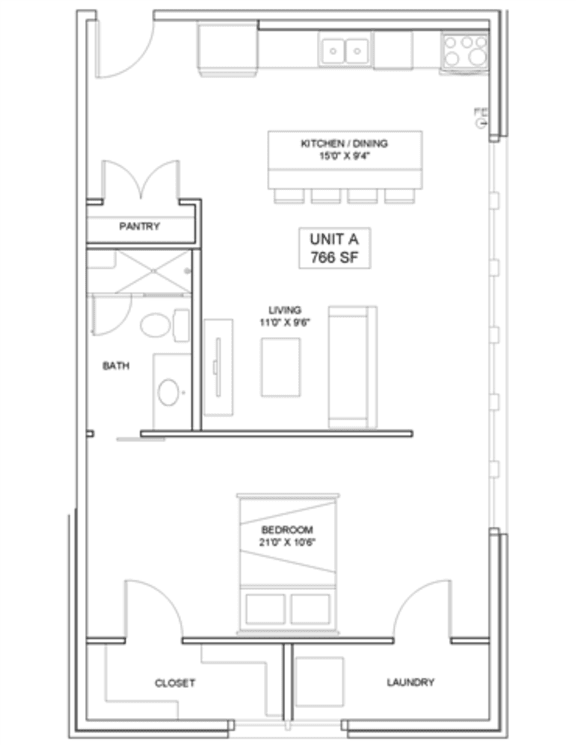 1 bedroom 1 bathroom Floor plan R 1 bedroom 1 bathroom Floor plan R at The Mobile Lofts, Mobile