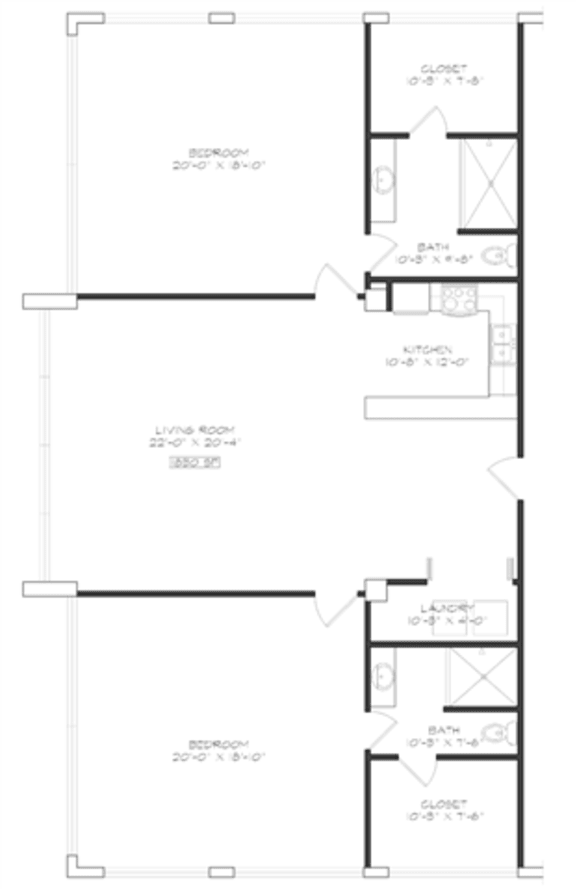 2 bedroom 2 bathroom Floor plan D 2 bedroom 2 bathroom Floor plan D at The Mobile Lofts, Alabama