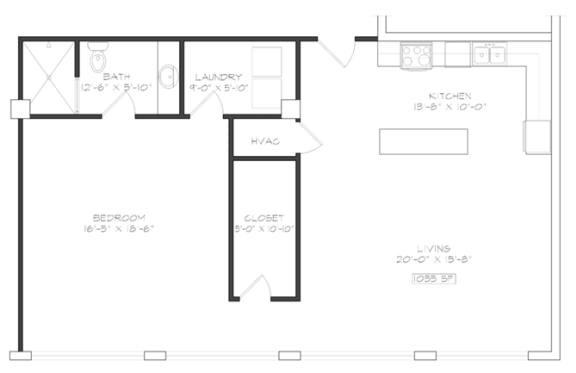 1 bedroom 1 bathroom Floor plan N 1 bedroom 1 bathroom Floor plan N at The Mobile Lofts, Mobile, AL