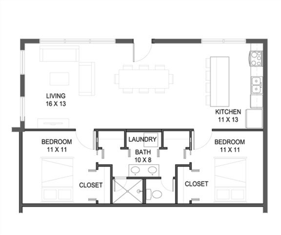 2 bedroom 1 bathroom Floor plan A 2 bedroom 1 bathroom Floor plan A at The Mobile Lofts, Alabama