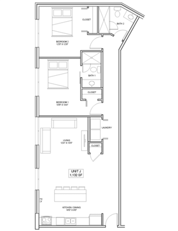 2 bedroom 2 bathroom Floor plan E 2 bedroom 2 bathroom Floor plan E at The Mobile Lofts, Mobile