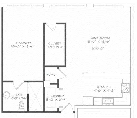 1 bedroom 1 bathroom Floor plan K 1 bedroom 1 bathroom Floor plan K at The Mobile Lofts, Mobile