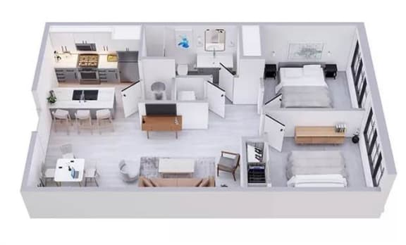 2 bedroom 1 bathroom Floor plan B 2 bedroom 1 bathroom Floor plan B at The Mobile Lofts, Mobile, AL