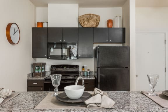 Fully Equipped Kitchens with Sleek Black Appliances at 310 @ Nulu Apartments, Louisville, 40202