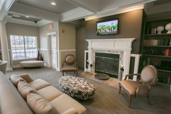 Clubroom With Fireplace at Center Point Apartments, Indiana, 46214