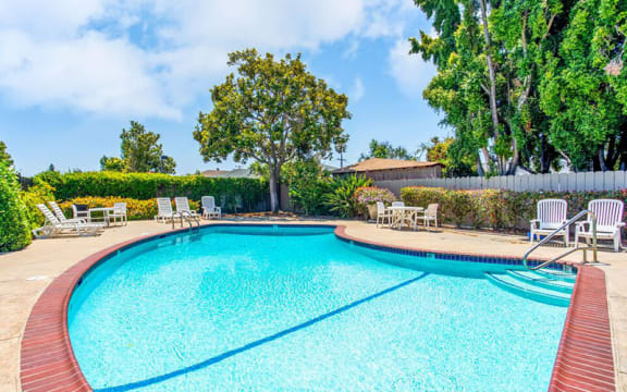 Pool with lounge chairs |  Bart Plaza in Castro Valley, CA 94546