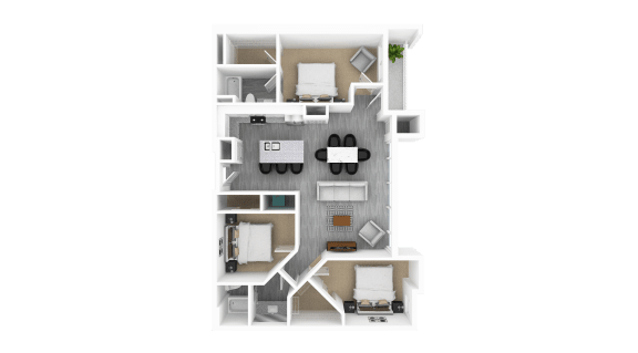 Luxury 3 Bed 2 Bath, 1,620 sqft, 3D Floorplan Luxury 3 Bed 2 Bath, 1,620 sqft, 3D Floorplan at The Whit in Indianapolis, IN 46204
