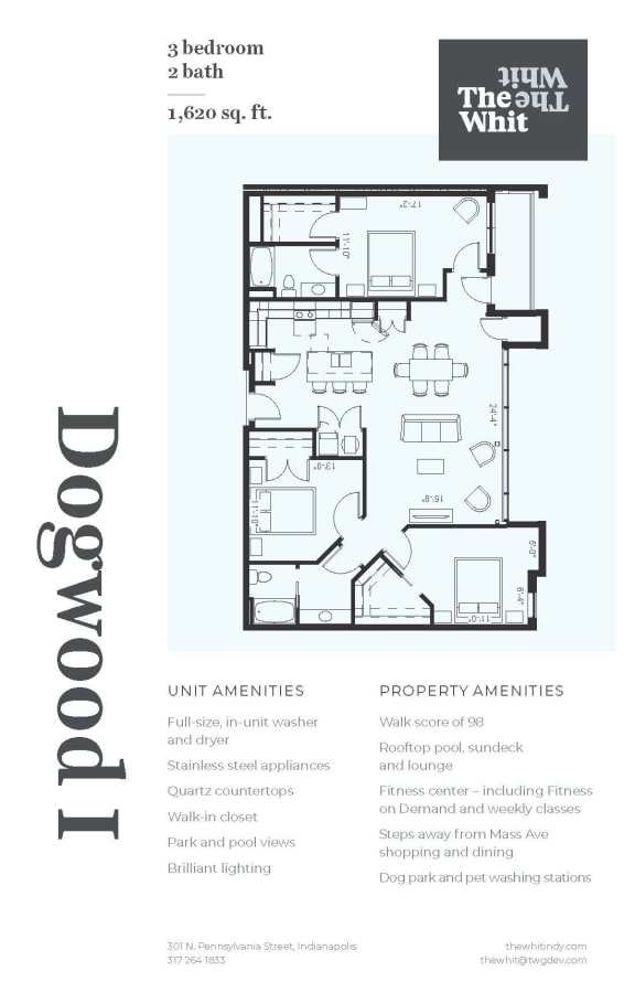 Luxury 3 Bed 2 Bath, 1,620 sqft, 2D Floorplan Luxury 3 Bed 2 Bath, 1,620 sqft, 2D Floorplan at The Whit in Indianapolis, IN 46204