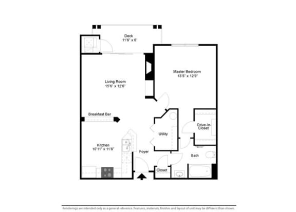 1 Bedroom 1 Bathroom, 825 sqft, The Creekside 2D floorplan 1 Bedroom 1 Bathroom, 825 sqft, The Creekside 2D floorplan at Creekside at Meadowbrook Apartments in Lowell, IN 46356