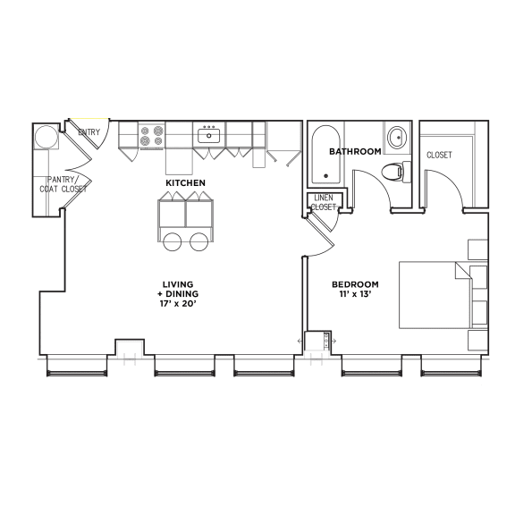 Floor Plan1 BR 1 Bath Suite D Floor Plan1 BR 1 Bath Suite D (Highland Building) Bed/Bath, Walnut on Highland in East End Pittsburgh, PA