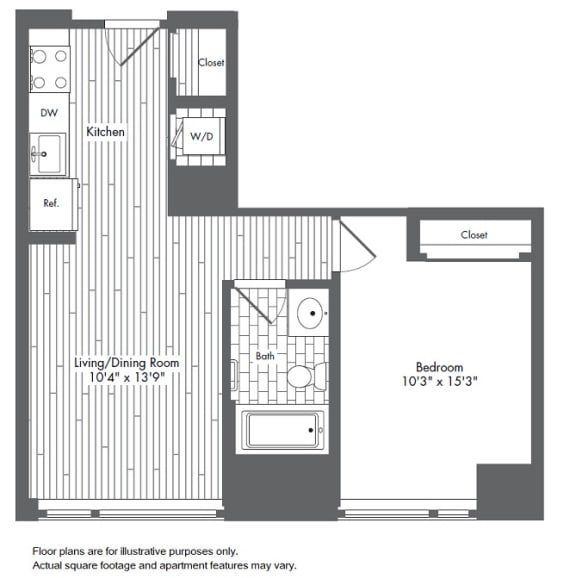 A2 1 Bed 1 Bath Floor Plan A2 1 Bed 1 Bath Floor Plan at Waterside Place by Windsor, Massachusetts, 02210
