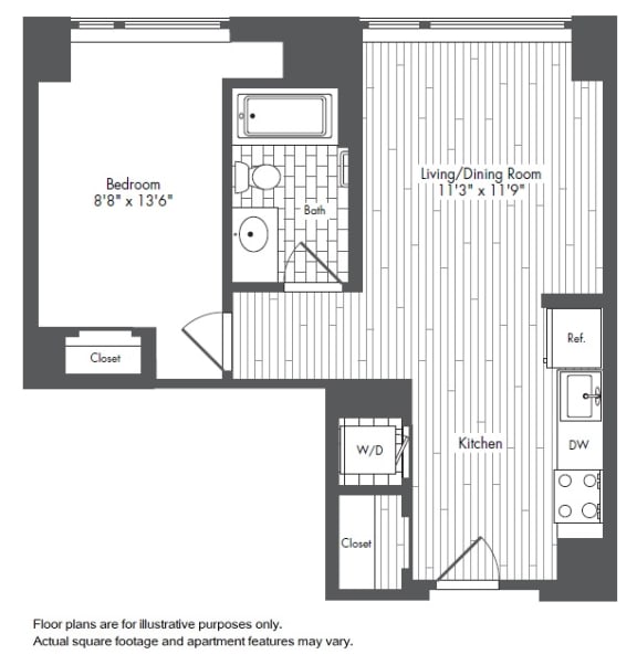 A3 1 Bed 1 Bath Floor Plan A3 1 Bed 1 Bath Floor Plan at Waterside Place by Windsor, Boston, MA, 02210