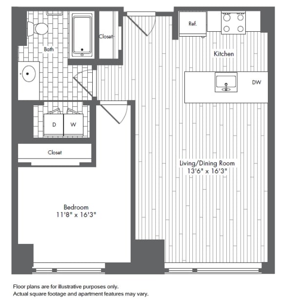 A5 1 Bed 1 Bath Floor Plan A5 1 Bed 1 Bath Floor Plan at Waterside Place by Windsor, Boston, Massachusetts