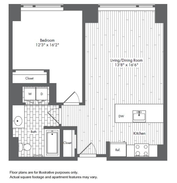 A6 1 Bed 1 Bath Floor Plan A6 1 Bed 1 Bath Floor Plan at Waterside Place by Windsor, Boston