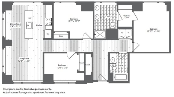 C1 3 Bed 2 Bath Floor Plan C1 3 Bed 2 Bath Floor Plan at Waterside Place by Windsor, Boston, Massachusetts