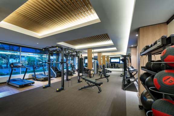 Fitness Center With Modern Equipment at Windsor Mystic River, Medford