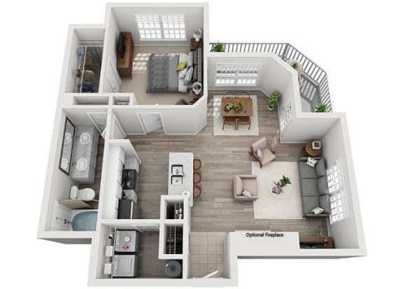 1 bedroom 1 bathroom floor plan B 1 bedroom 1 bathroom floor plan B at Windsor Addison Park, Charlotte