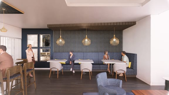 Resident Club Suite and Café with Billiards Table at Waterside Place by Windsor, 02210, MA