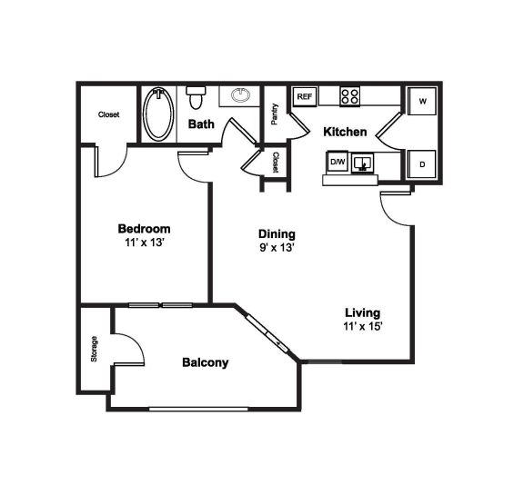 1 Bed 1 Bath Floor Plan 1 Bed 1 Bath Floor Plan at Windsor Westbridge, TX, 75006