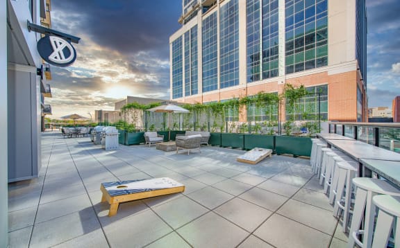 Outdoor lounge at Deca Apartments, Greenville, SC