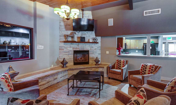 Clubhouse with Fireplace at University Village Apartments, Colorado Springs, CO, 80918