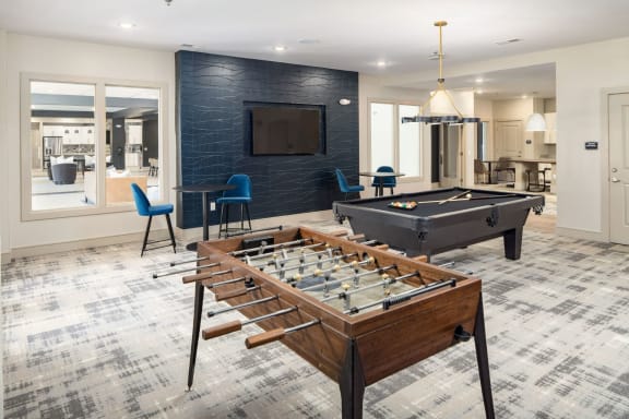 Game Room With Billiards at Abberly Solaire Apartment Homes, Garner, NC