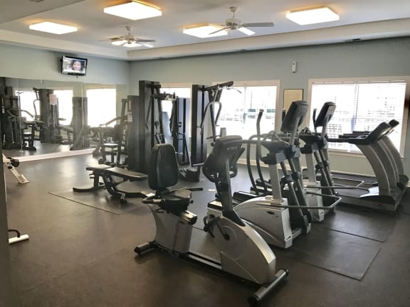 Fully Equipped Fitness Center at Abberly Twin Hickory Apartment Homes by HHHunt, Glen Allen