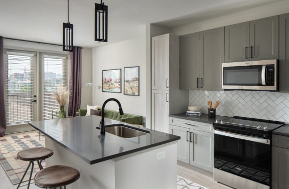 Kitchen with Large kitchen island at Abberly Foundry Apartment Homes, Nashville, TN