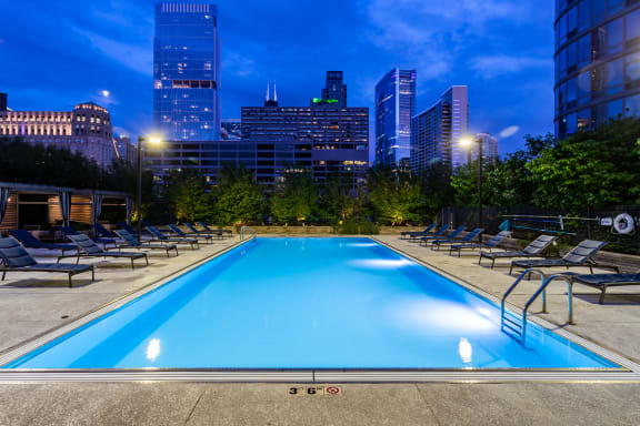 Night View Of Pool at Hubbard Place, Chicago
