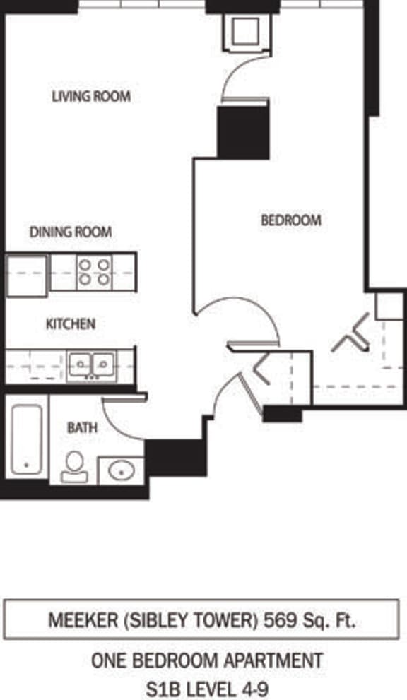 Galtier Towers Meeker Floor Plan Galtier Towers Apartments in Lowertown, St. Paul, MN 1 Bedroom 1 Bath Apartment