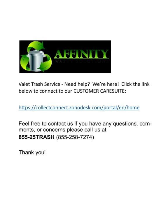 Valet Trash link for assistance