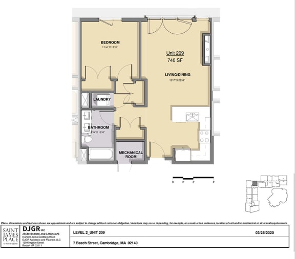 1 Bedroom, 1 Bathroom Condo Layout 1 Bedroom, 1 Bathroom Condo Layout at Saint James Place, Cambridge, MA 02140