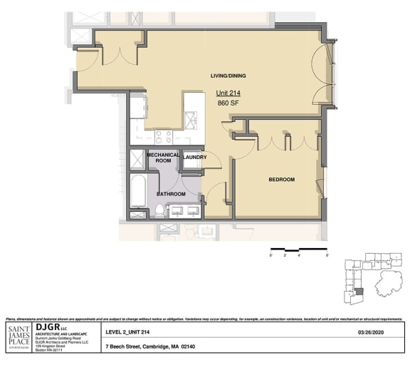1 Bedroom, 1 Bathroom Condo Layout B 1 Bedroom, 1 Bathroom Condo Layout B at Saint James Place, Cambridge, 02140