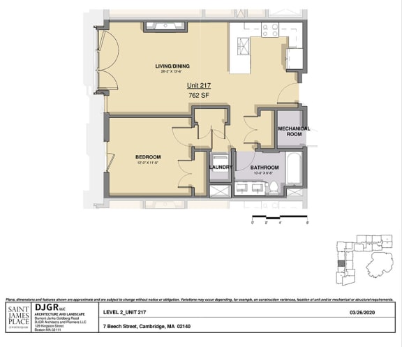 1 Bedroom, 1 Bathroom Condo Layout I 1 Bedroom, 1 Bathroom Condo Layout I at Saint James Place, Massachusetts