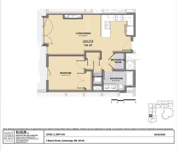 1 Bedroom, 1 Bathroom Condo Layout J 1 Bedroom, 1 Bathroom Condo Layout J at Saint James Place, Massachusetts, 02140