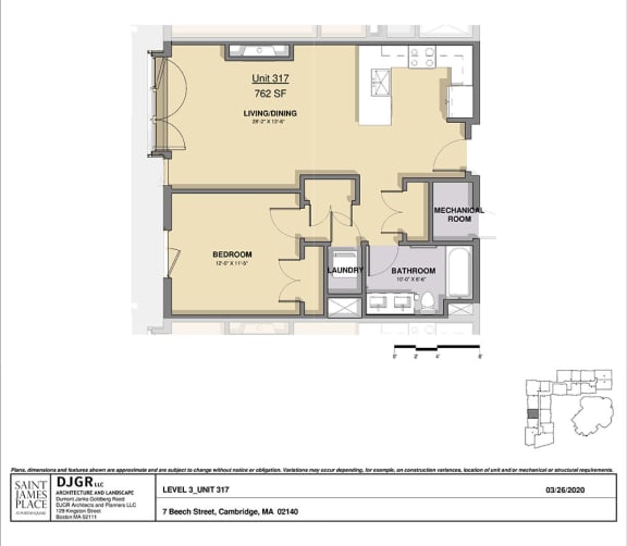 1 Bedroom, 1 Bathroom Condo Layout M 1 Bedroom, 1 Bathroom Condo Layout Mat Saint James Place, Cambridge, 02140