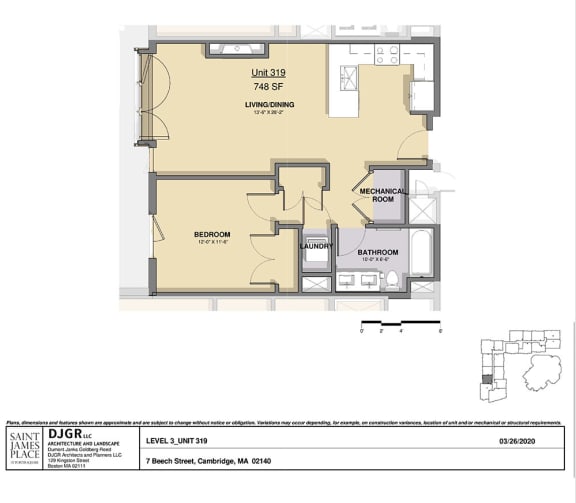 1 Bedroom, 1 Bathroom Condo Layout N 1 Bedroom, 1 Bathroom Condo Layout N at Saint James Place, Cambridge, Massachusetts
