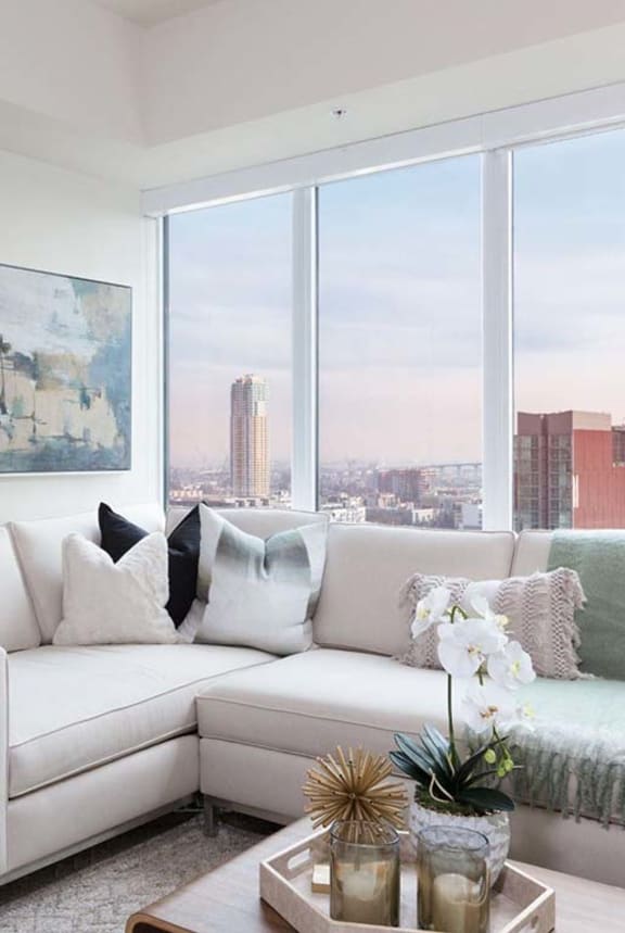 Living room with view of bedroom, The Rey, San Diego Apartments