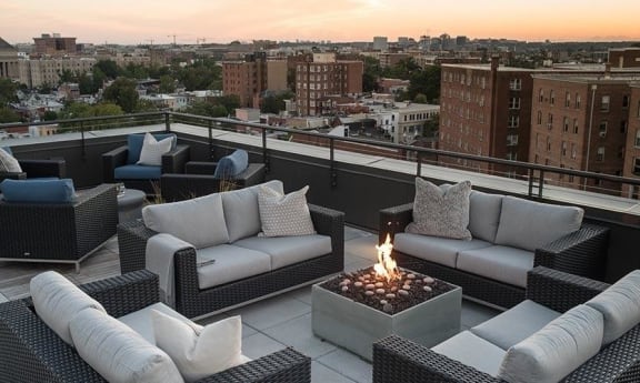 Roof Deck with Outdoor Living Room with Firepit  at Berkshire 15, Washington, DC, 20009