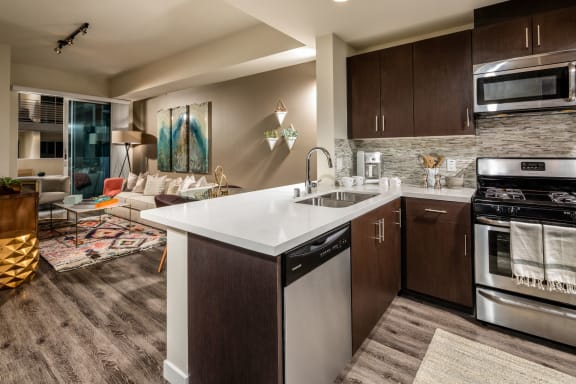 Living Room Come Kitchen View at Berkshire K2LA, Los Angeles, 90005