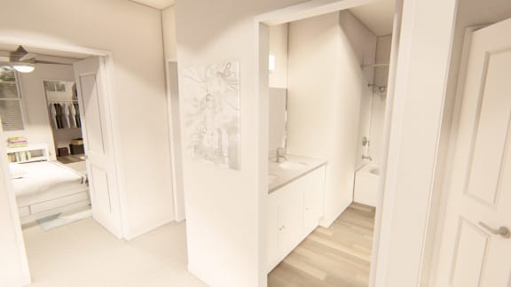 Haven - Shared Primary Bathroom Haven - Shared Primary Bathroom at Brownstones at Palisade Park Apartments, Chartered Holdings, Broomfield, CO