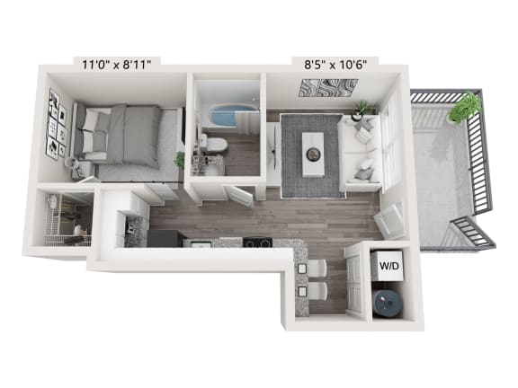 1 Bed 1 Bath Floor Plan 1 Bed 1 Bath Floor Plan at Brownstones at Palisade Park, Broomfield, CO, 80023