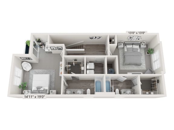 2 Bedroom 2.5 Bathroom Floor Plan 2 Bedroom 2.5 Bathroom Floor Plan at Brownstones at Palisade Park, Broomfield, Colorado