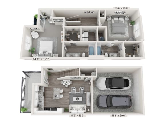 2 Bed 2.5 Bath Floor Plan 2 Bed 2.5 Bath Floor Plan at Brownstones at Palisade Park, Broomfield, CO
