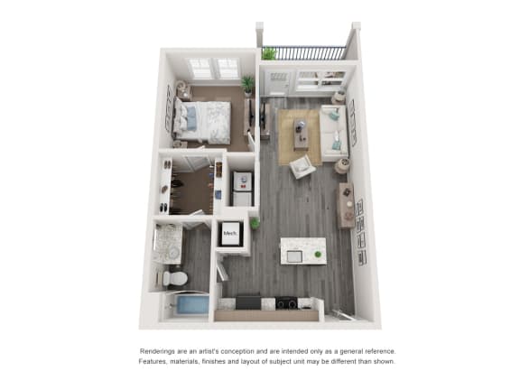 A1 Floor Plan A1 - 1 Bed, 1 Bath, 685 Sq.Ft. Floor Plan at Mason Augusta, Augusta