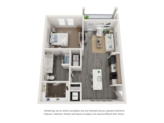 A2 Floor Plan A2 - 1 Bed, 1 Bath, 797 Sq.Ft. Floor Plan at Mason Augusta, Georgia