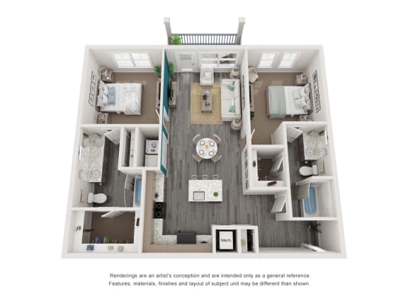 B2 Floor Plan B2 - 2 Bed, 2 Bath, 1,117 Sq.Ft. Floor Plan at Mason Augusta, Augusta, GA, 30909